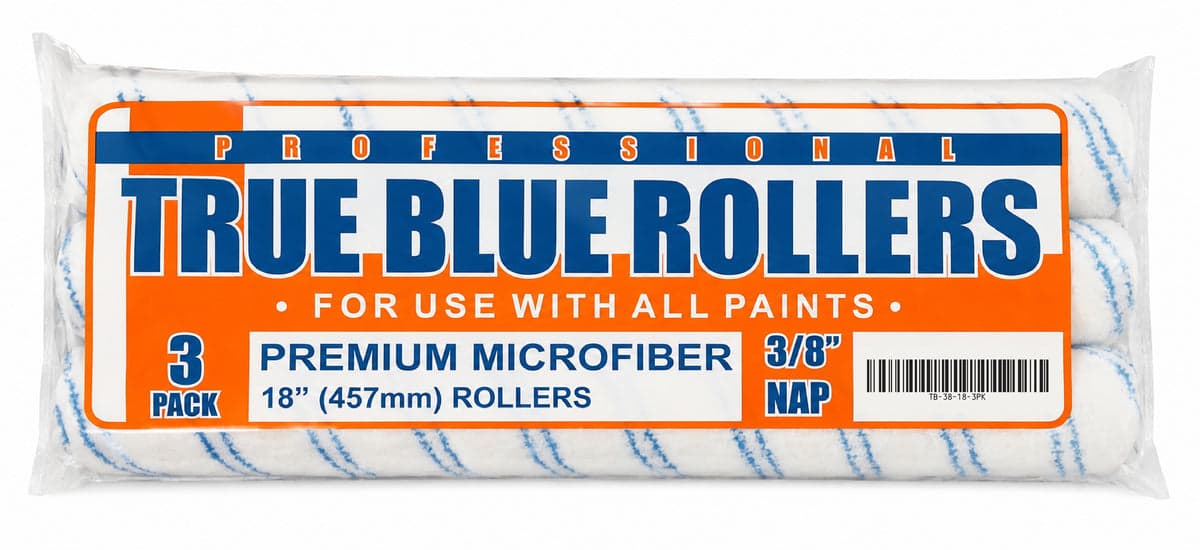 18" True Blue Roller Covers, 3/8 Nap (3 Pack) 2